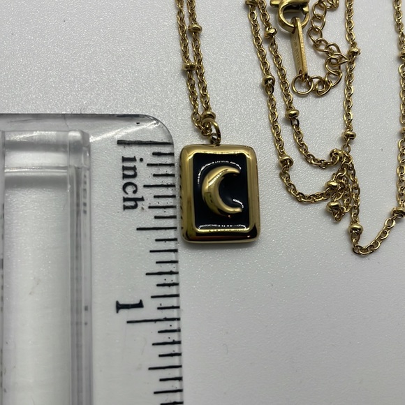 Gold Tone Moon 🌙 Black Enamel Pendant Necklace - Picture 9 of 9